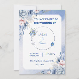 Mjuk blå och vit blomsterbröllopskort inbjudningar