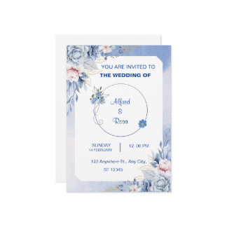 Mjuk blå och vit blomsterbröllopskort inbjudningar