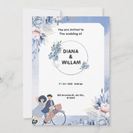 Mjuk blå och vit blomsterillustrativ bröllopsinbju spara datumet