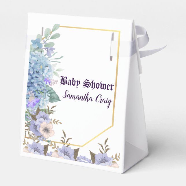 Mjuk blå pastellblomma Blå Hydrangea Baby Shower Presentaskar (Baksidan Sidan)