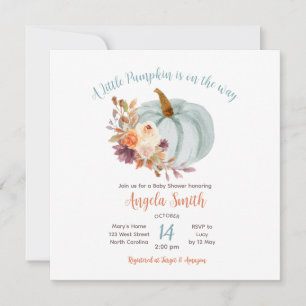 Mjuk blå Pumpkin Rustic Blommigt Baby Shower Inbjudningar
