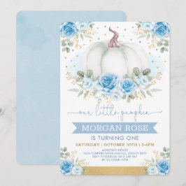 Mjuk blå Pumpkin Watercolor Ro Baby Shower Inbjudningar