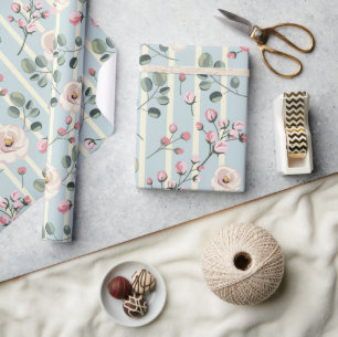 Mjuk Blå Randig Blommig Presentpapper
