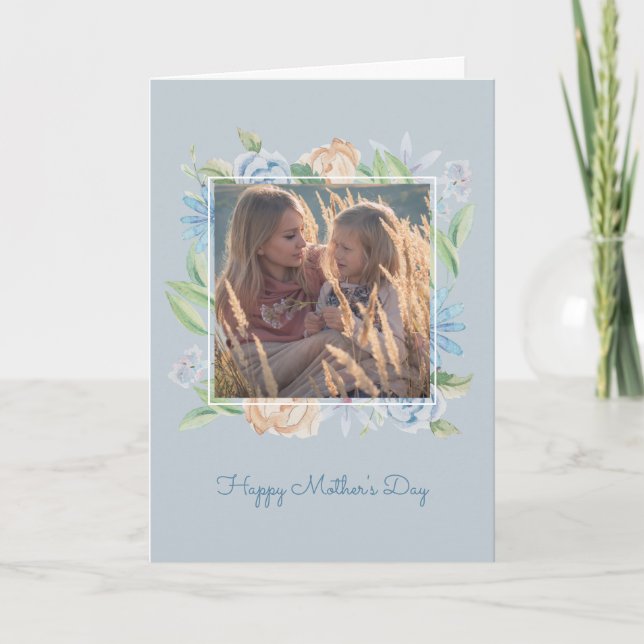 Mjuk blå vattenfärg Sketchad Blommigt Mors dag Kort (Framsida)