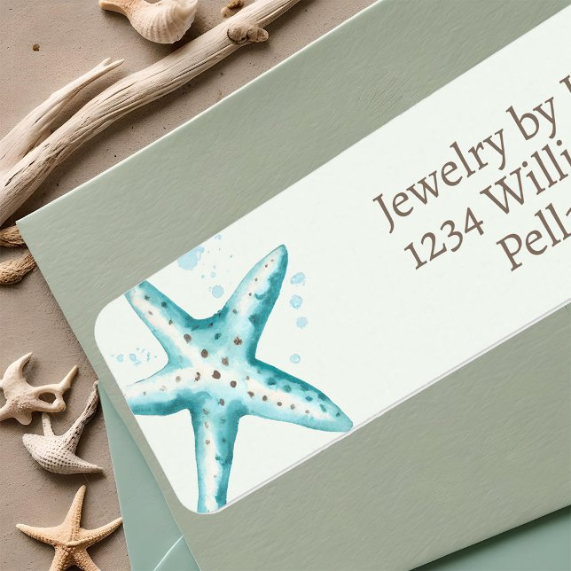 Mjuk blå vattenfärg Starfish Snyggt Ocean Beach Returadress Etikett (Watercolor starfish stylish ocean beach aqua blue Summer return address labels
)