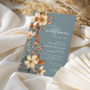 Mjuk blå vildblomma baby shower elegant skript inbjudningar