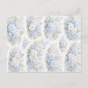 Mjuk Blå Vit Akvarell Blommig Elegant Romantisk Helg Vykort