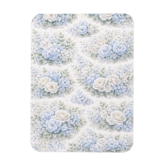 Mjuk Blå Vit Akvarell Blommig Elegant Romantisk Magnet (Vertikal)
