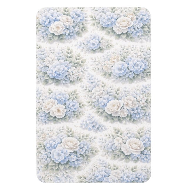 Mjuk Blå Vit Akvarell Blommig Elegant Romantisk Magnet (Vertikal)