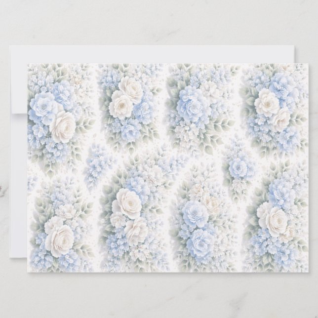 Mjuk Blå Vit Akvarell Blommig Mönster Elegant Spara Datumet (Framsida)