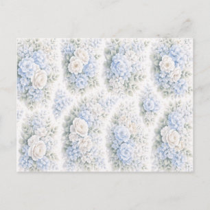 Mjuk Blå Vit Akvarell Blommig Mönster Elegant Vykort