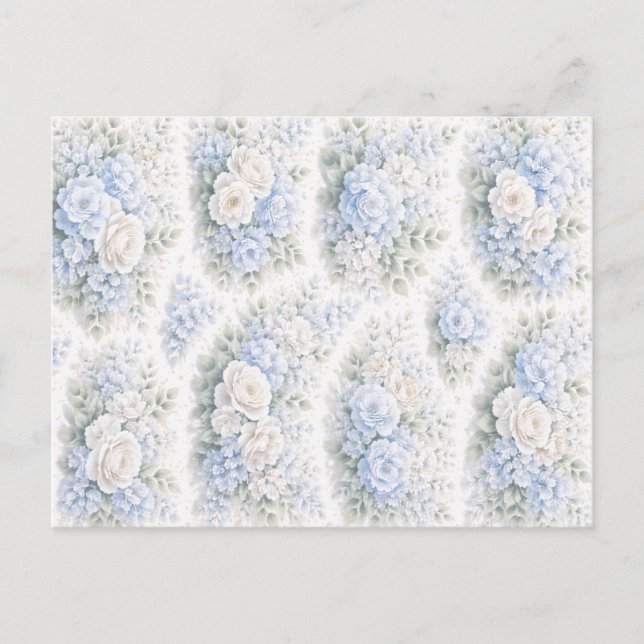 Mjuk Blå Vit Akvarell Blommig Mönster Elegant  Vykort (Framsida)