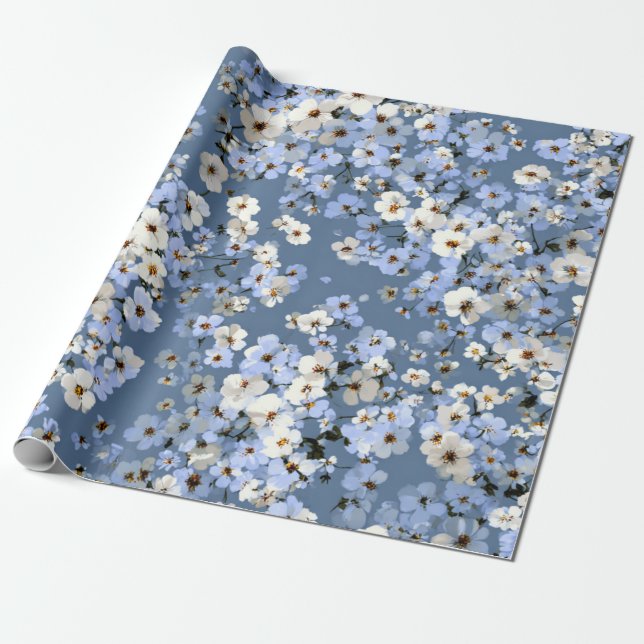 Mjuk Blå Vit Ditsy Blomma Pastell Boho 70-tal  Presentpapper (Utrullad)