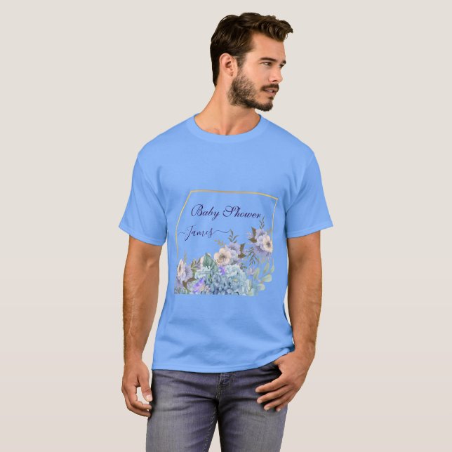Mjuk Blåa blommor Buds Hydrangea Lilac Baby Shower T Shirt (Hel framsida)