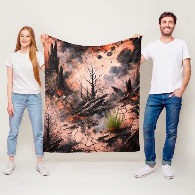 Mjuk bladbild - Unik konstnärlig design Fleecefilt (På plats)