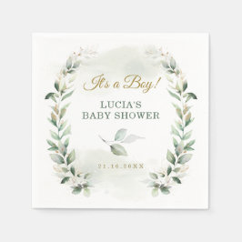 Mjuk Bladrik Grön Guld Krans Baby Shower Pappersservett