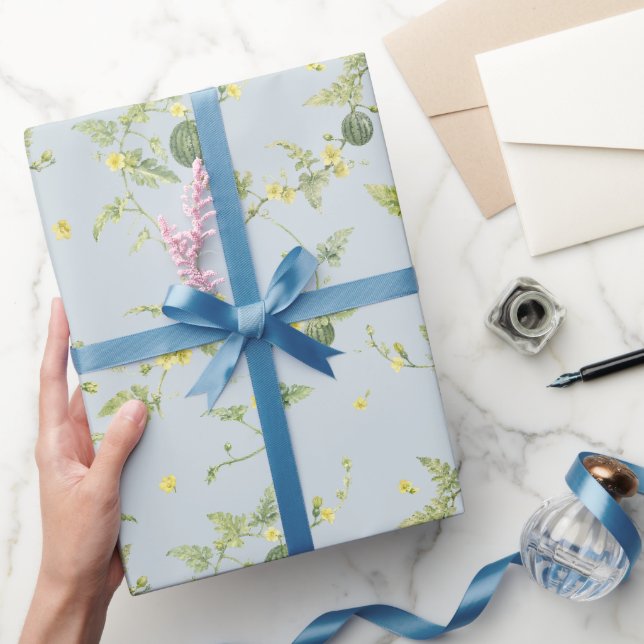 Mjuk blågrå mini-vattenmelon botanisk presentpapper (Gifting)