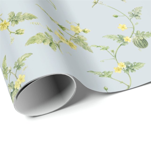 Mjuk blågrå mini-vattenmelon botanisk presentpapper (Rullad Hörn)