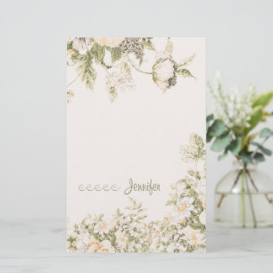 Mjuk Blek Rosa Sage Cream botaniska Blommigten Brevpapper