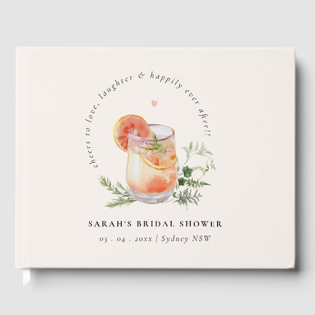 Mjuk Blekröd Rosa Orange Cocktail Bröllopsdusch  Gästböcker (Framsida)