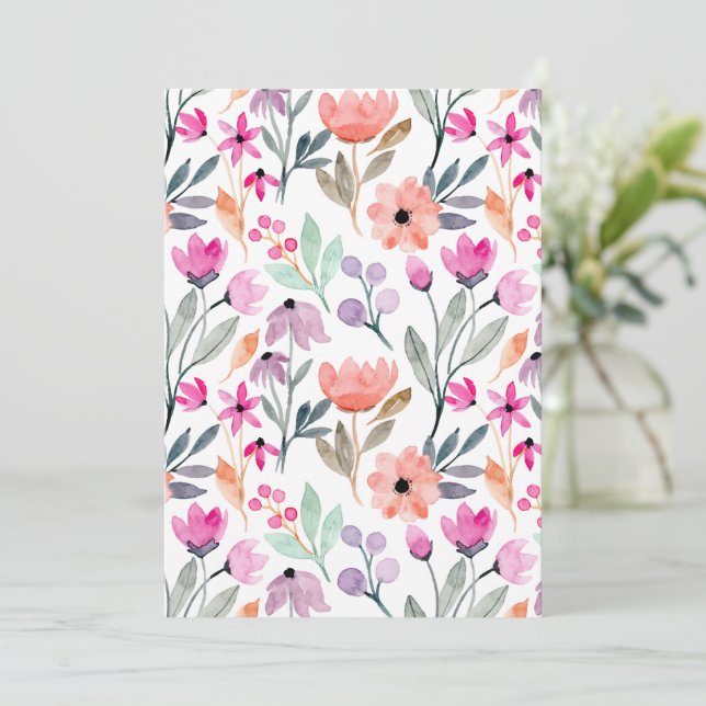 Mjuk blomma vattenfärg blomma Mönster Pastel Inbjudningar (Stående Fram)