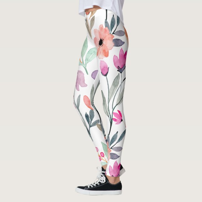 Mjuk blomma vattenfärg blomma Mönster Pastel Leggings (Vänster)