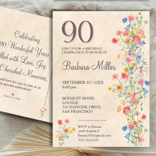 Mjuk Blommig 90-årsfest Wildflower-design Inbjudan Vykort