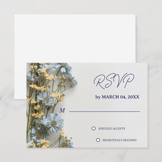 Mjuk Blommig Blå Bröllops RSVP OSA Kort (Fram/baksida)