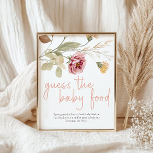 Mjuk Blommig Gissa Barnmat Baby Shower Spel Poster