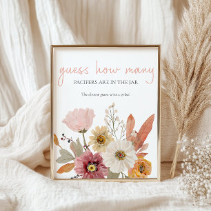 Mjuk Blommig Gissa Hur Många Bebis Shower-spel Poster