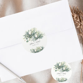 Mjuk Blommig Grönska Guldaccent Bröllop  Runt Klistermärke
