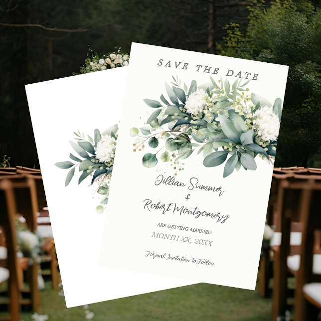 Mjuk Blommig Grönska Guldaccent Bröllop  Spara Datumet (Soft Floral Greenery Gold Accent Wedding Save The Date)
