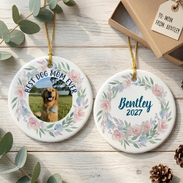 Mjuk Blommig Hundmamma Foto Hyllning Julgransprydnad Keramik