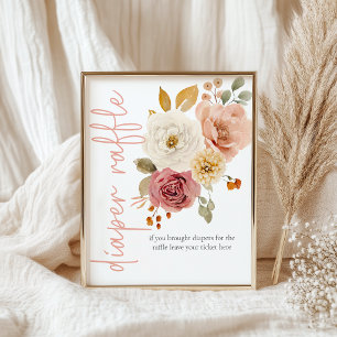 Mjuk Blommig Räv Blöja Lotteri Baby Shower Spel Poster
