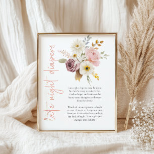 Mjuk Blommig Sen Natt Blöja Baby Shower Lek Poster