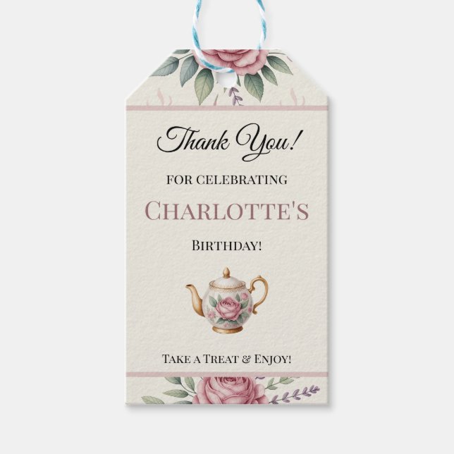 Mjuk Blommig Tacksamhet För Tjejfestgäst Te Namn T Presentetikett (Framsidan)