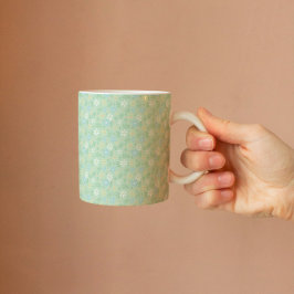 Mjuk Blommigt av Grönt med vitt blått Gula blommor Kaffemugg
