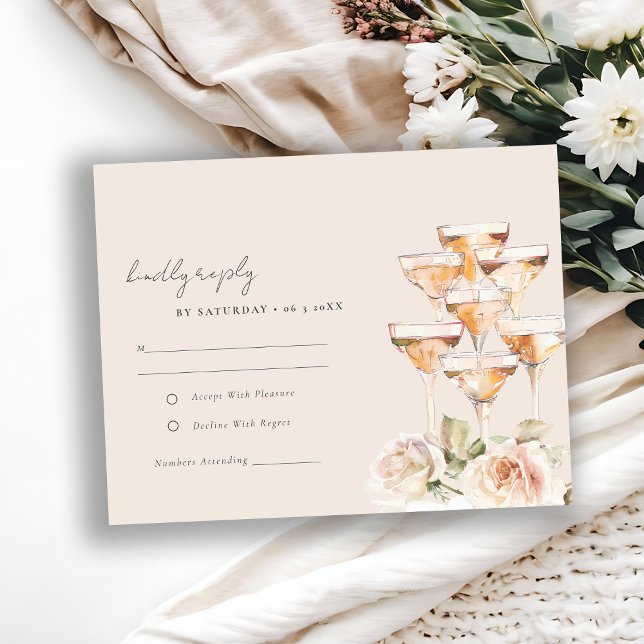 Mjuk  Blommigt Champagne Vin Glass Bröllop OSA Kort (Skapare uppladdad)