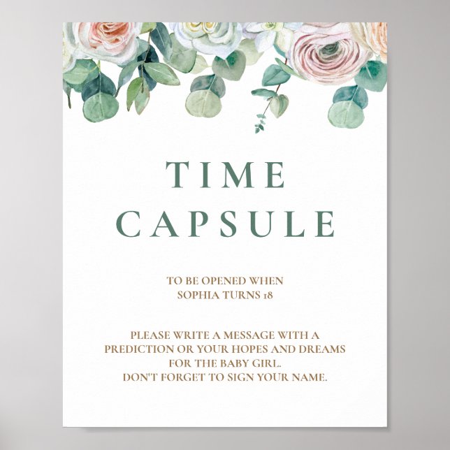 Mjuk Blommigt Eucalyptus Baby Shower Time Capsule Poster (Framsidan)