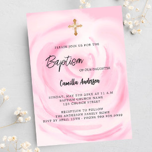 Mjuk blommigt flicka i rosa Baptism Inbjudan Vykort