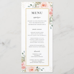 Mjuk Blommigt för Rosa Guld Leafy Bröllop Menu Program