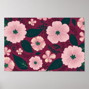 Mjuk Blommigt för Rosa på djuphavsbotten Poster