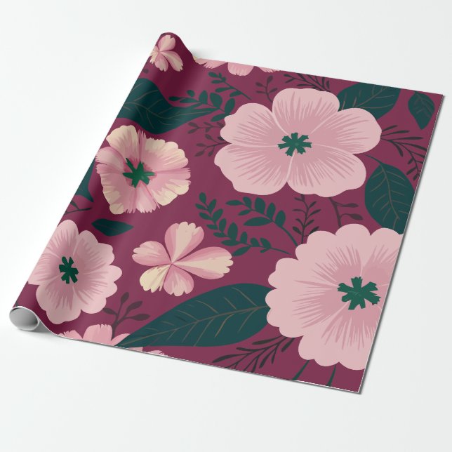 Mjuk Blommigt för Rosa på djuphavsbotten Presentpapper (Utrullad)