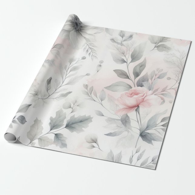 Mjuk Blommigt för Rosa Tvättar Presentpapper (Utrullad)