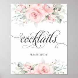 Mjuk  Blommigt Greenery Bröllop Cocktails Drink Poster