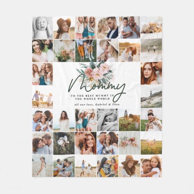 Mjuk blommigt med flera foton i mamman fleecefilt (Framsidan)