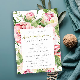 Mjuk Blommigt Peony-årsdag Inbjudningar