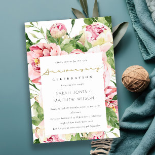 Mjuk Blommigt Peony-årsdag Inbjudningar