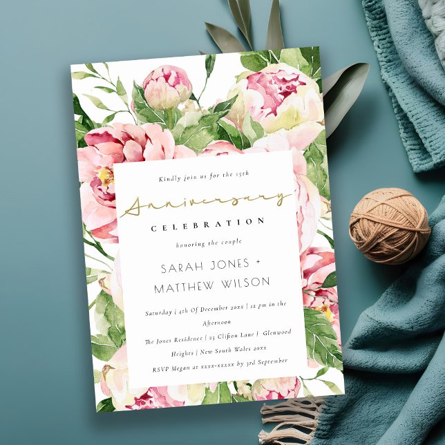 Mjuk  Blommigt Peony-årsdag Inbjudningar (Skapare uppladdad)