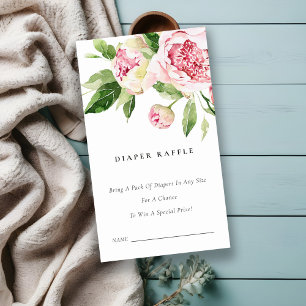 Mjuk Blommigt Peony Diaper Raffle Baby Shower Tilläggskort